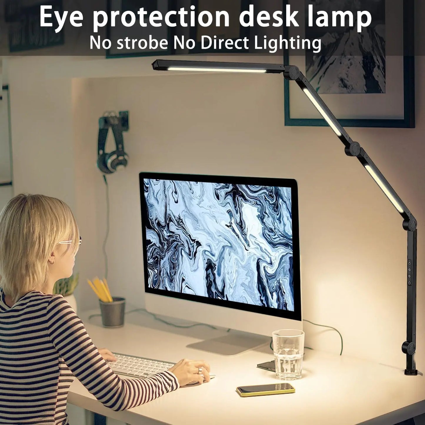 Flexible 4 sections Swing Arm Three Light Sources Desk Light