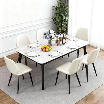 Set of 6, Mid Century Leather Upholstered Chairs with Breathable Seat