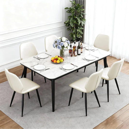 Set of 6, Mid Century Leather Upholstered Chairs with Breathable Seat