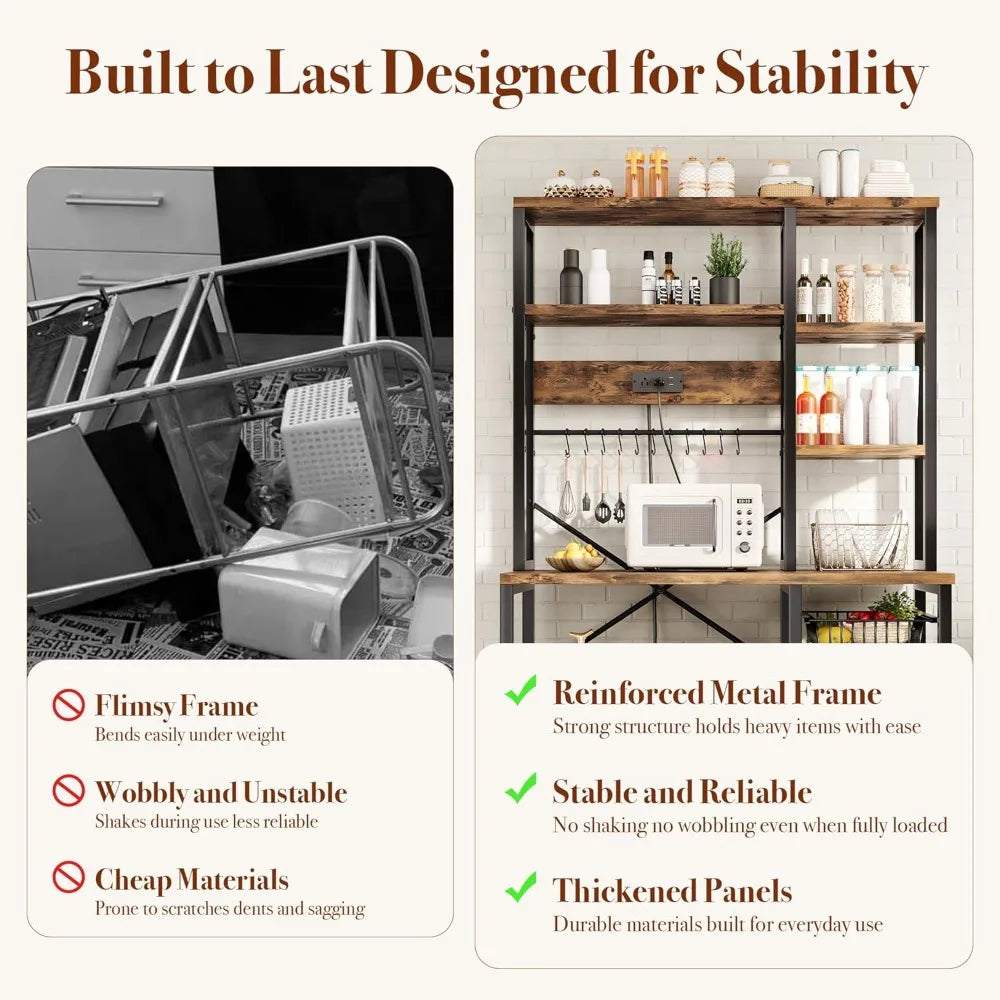 6-Tier Kitchen Bakers Rack with Storage & Power Outlet