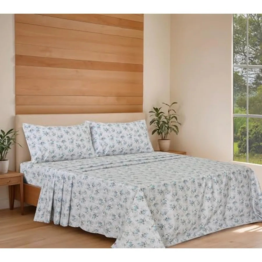 Blue Rose - Crisp Cooling 100% Organic Cotton Percale Bed Sheet Set