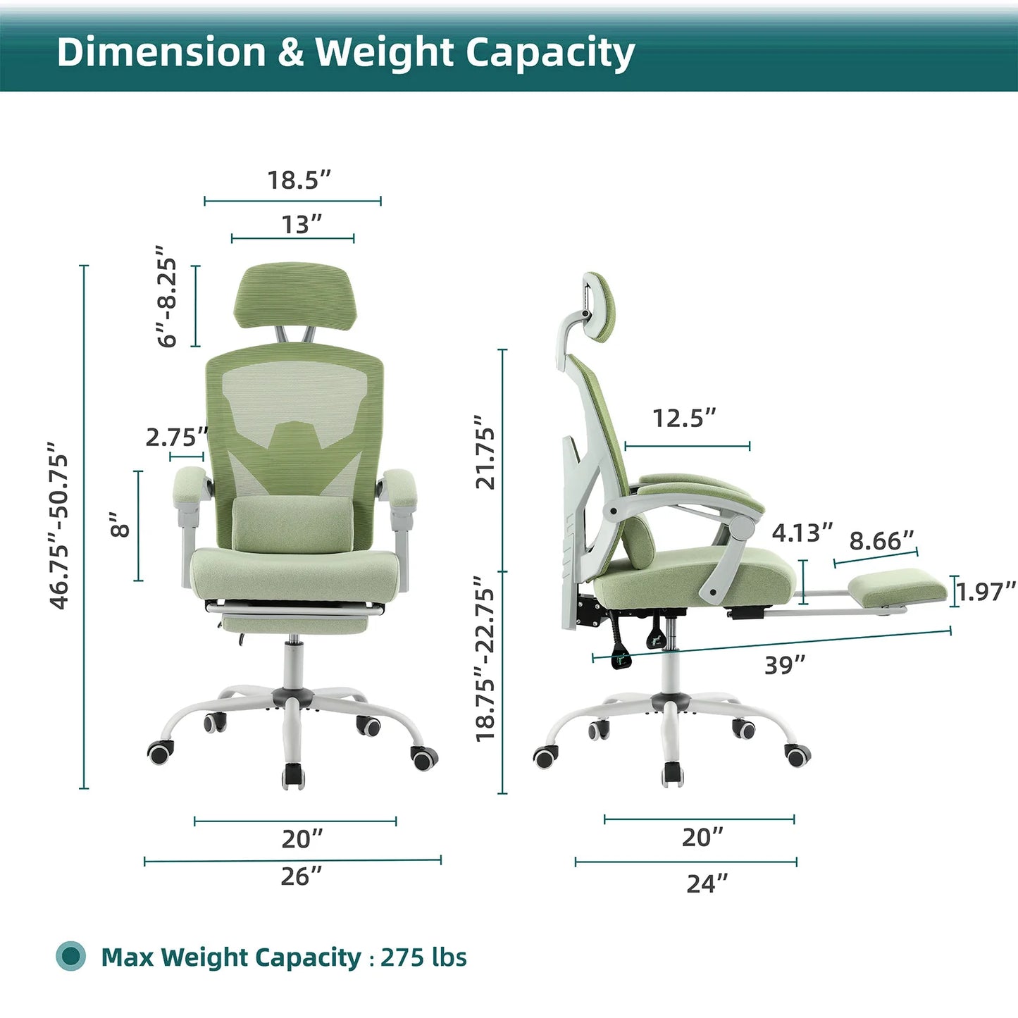 Ergonomic Reclining Computer Chair with Lumbar Support Pillow