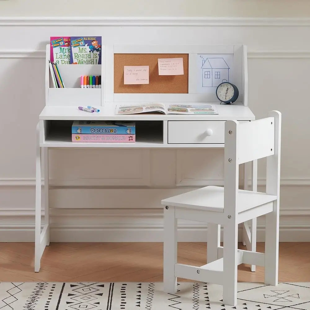 Wooden Kids Study Desk and Chair Set with Hutch