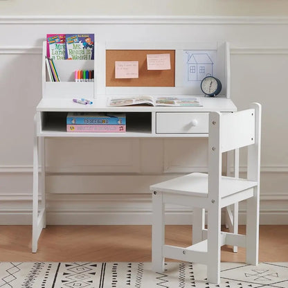 Wooden Kids Study Desk and Chair Set with Hutch