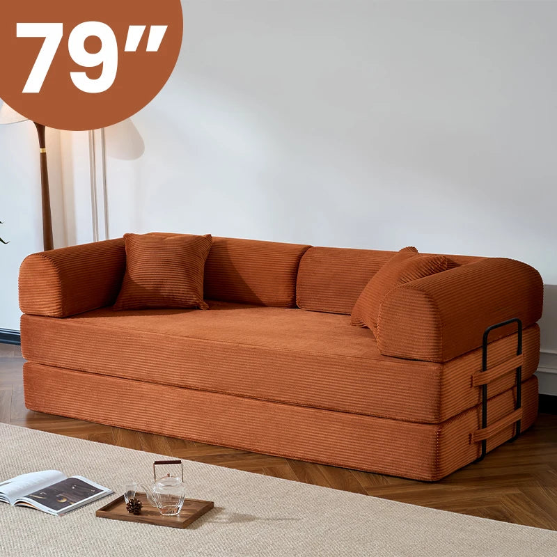 79’’ Corduroy Upholstered Folding Convertible Sofa Bed