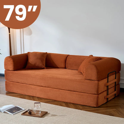 79’’ Corduroy Upholstered Folding Convertible Sofa Bed