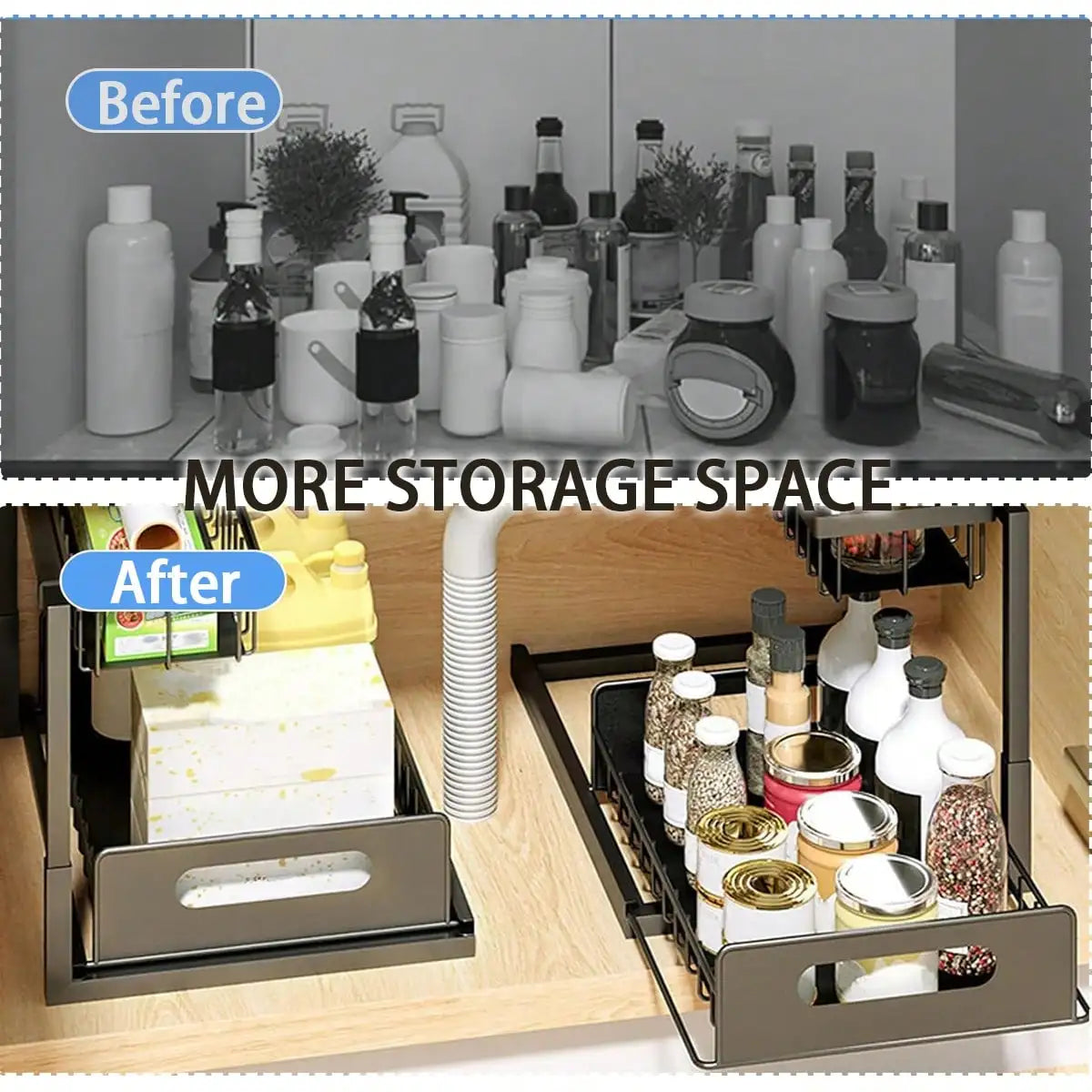 2 Tier Sliding Basket, Cabinet Organizer Drawer