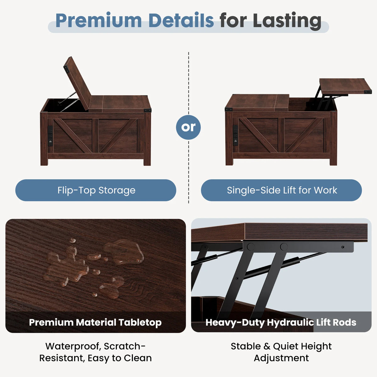 Lift Top Coffee Table with Charging Station