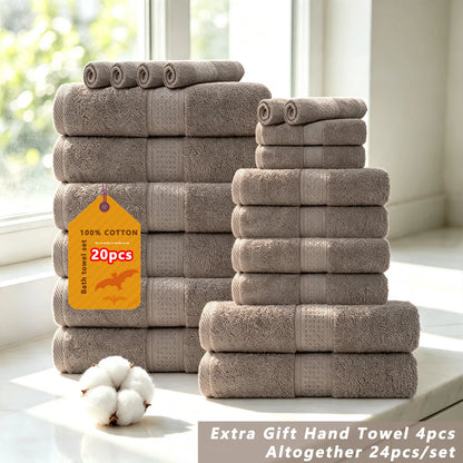 20/16/10pcs Cotton Soft Bath Towel Set for Bathroom