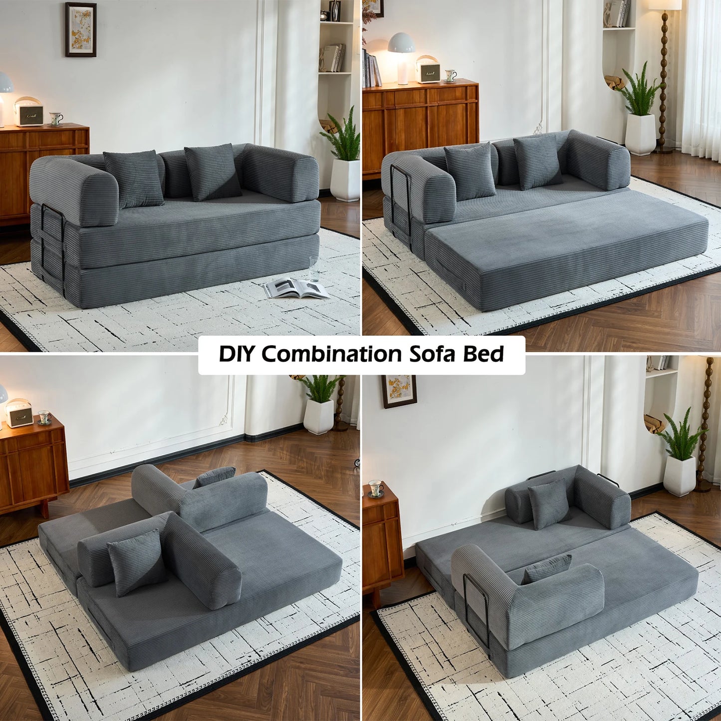 Oversized Corduroy Futon Floor Couch for Small Spaces