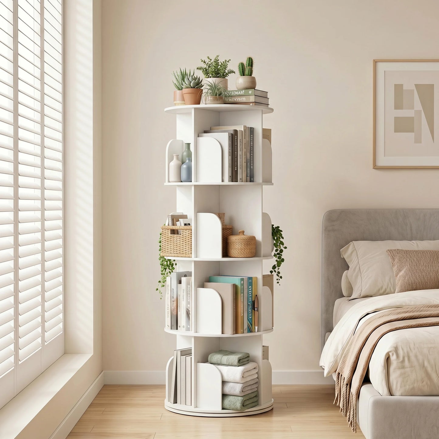 Freestanding 3-4 Tier Rotating Vertical Corner Bookshelf