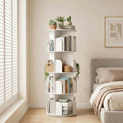 Freestanding 3-4 Tier Rotating Vertical Corner Bookshelf