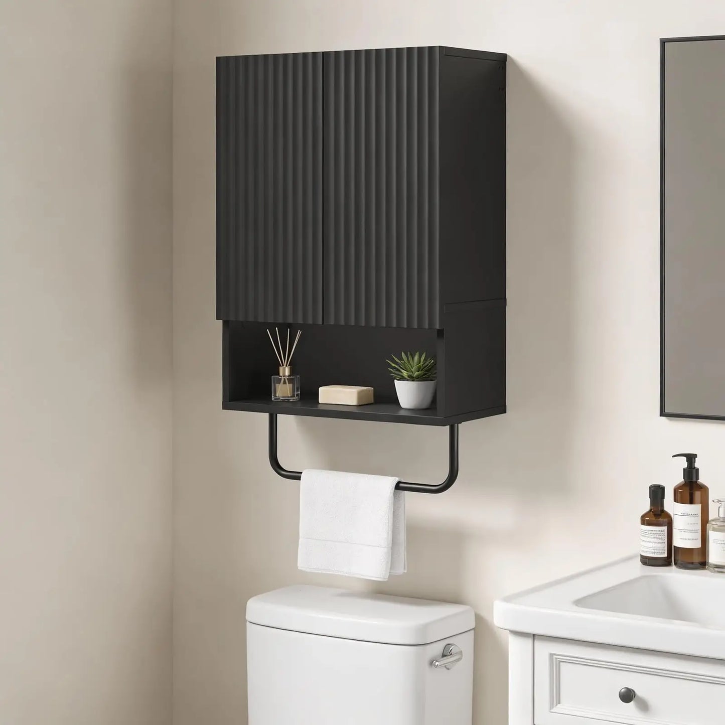 Wall Mounted Medicine Cabinet w/ Towel Bar & Adjustable Shelf