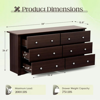 Wide Chest of Drawers with 6 Storage Drawers
