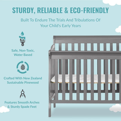 4-in-1 Mini Convertible Baby Crib & Changer with Storage