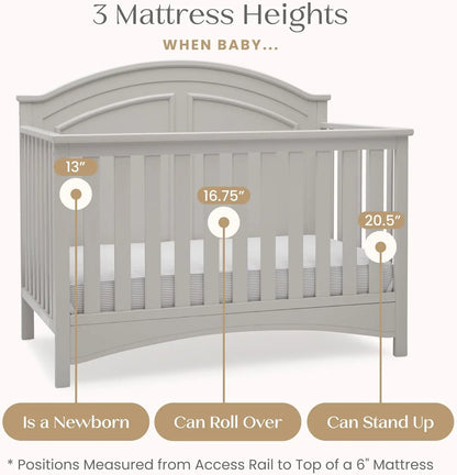 6-in-1 Convertible Crib with Adjustable Height for Baby Safety