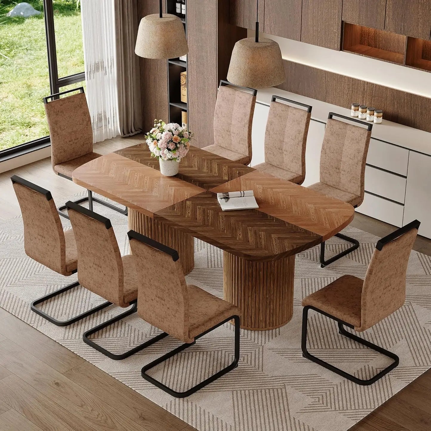 79" Modern Wood Dining Table Set for 8