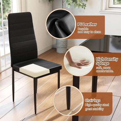 5-Piece Glass Dining Table Set for 4 with Upholstered Chairs