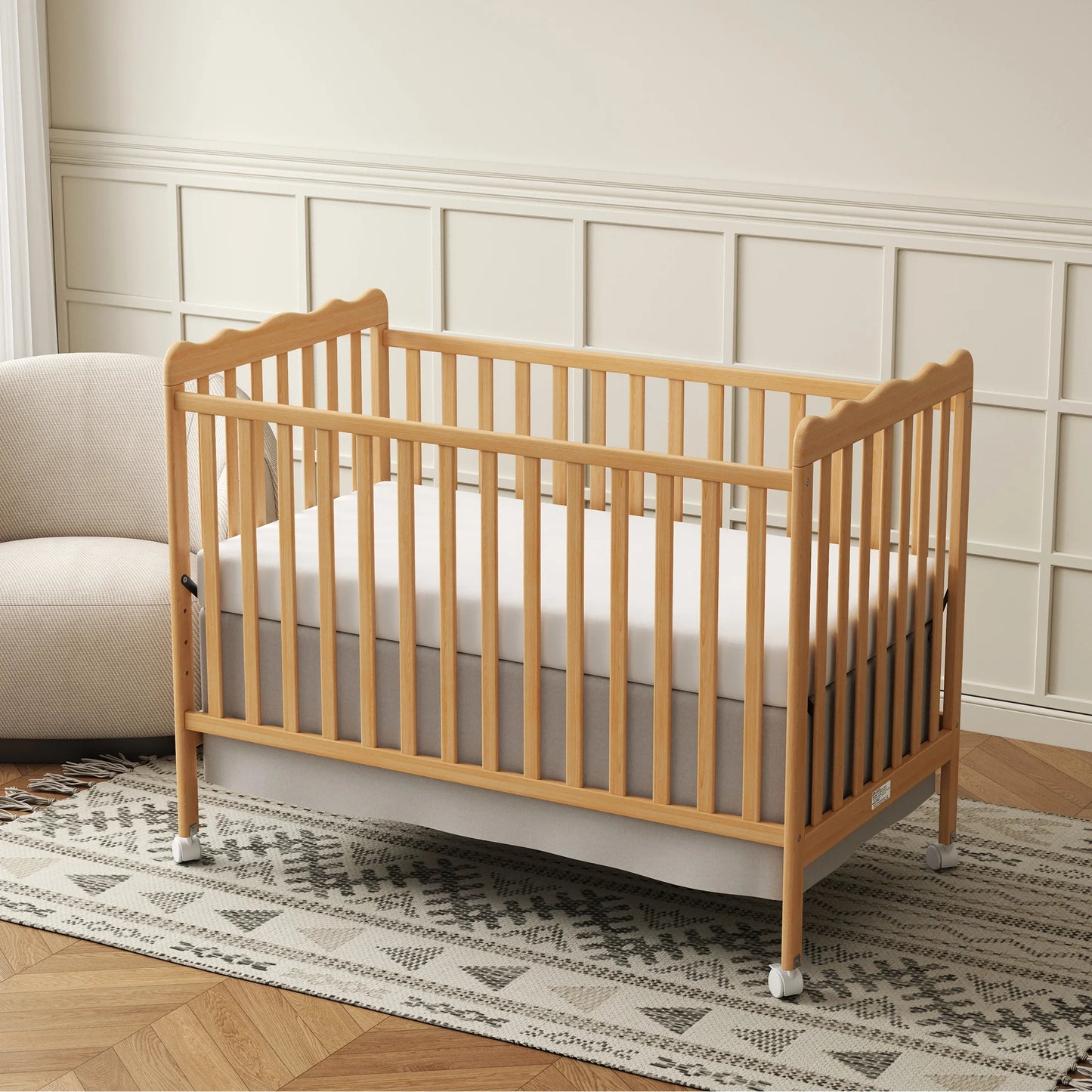 4-in-1 Convertible Wooden Baby Crib w/ 3 Adjustable Heights