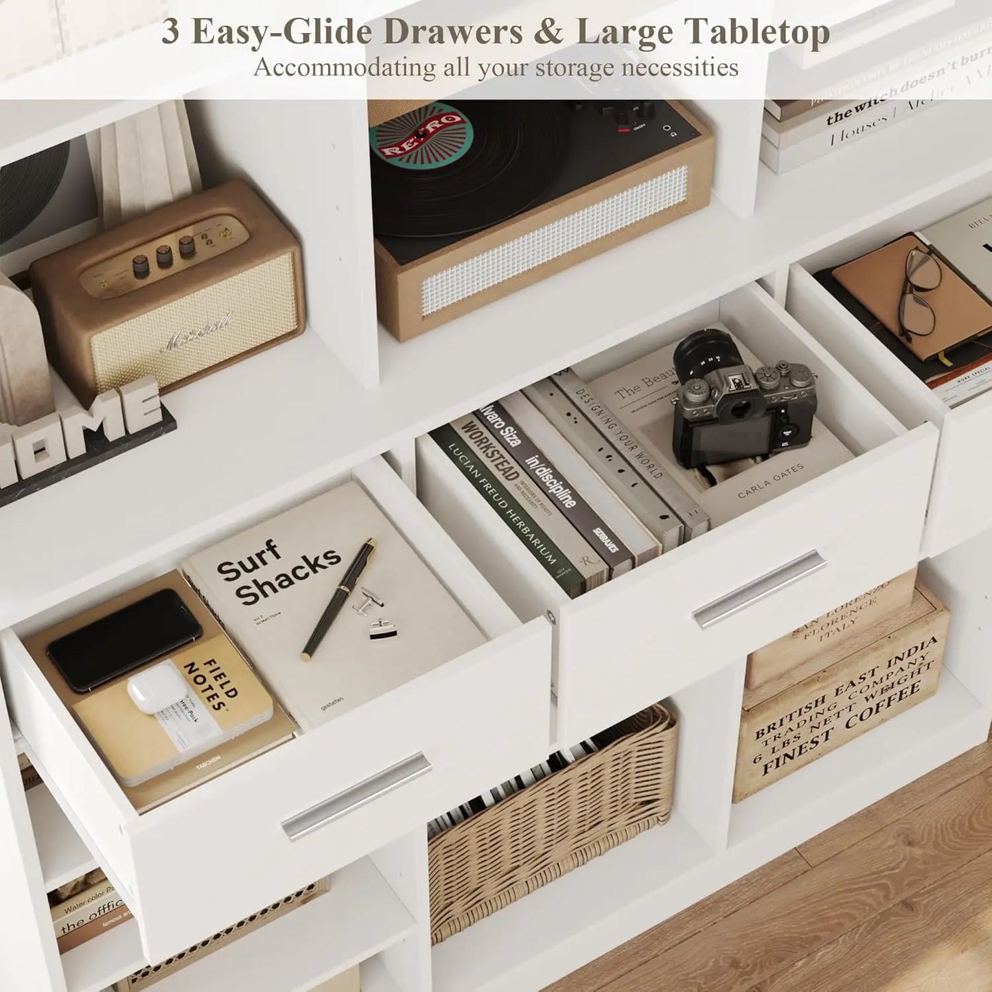 47" Wide Bookshelf with 3 Storage Drawers