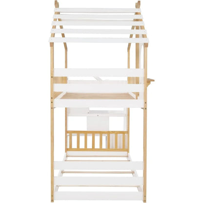 Stairway House Bunk Bed Frame with Storage and Guard Rail