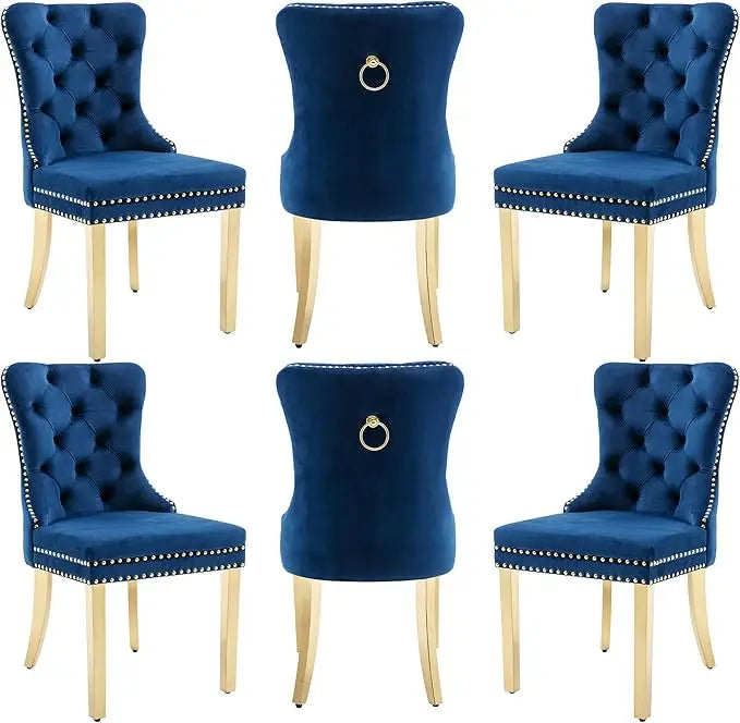 Velvet Dining Chairs Set of 6 with Wood Legs
