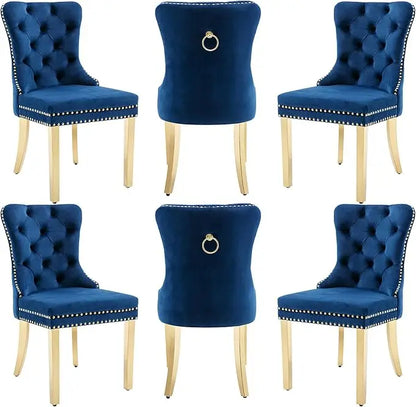Velvet Dining Chairs Set of 6 with Wood Legs