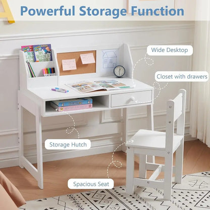 Wooden Kids Study Desk and Chair Set with Hutch