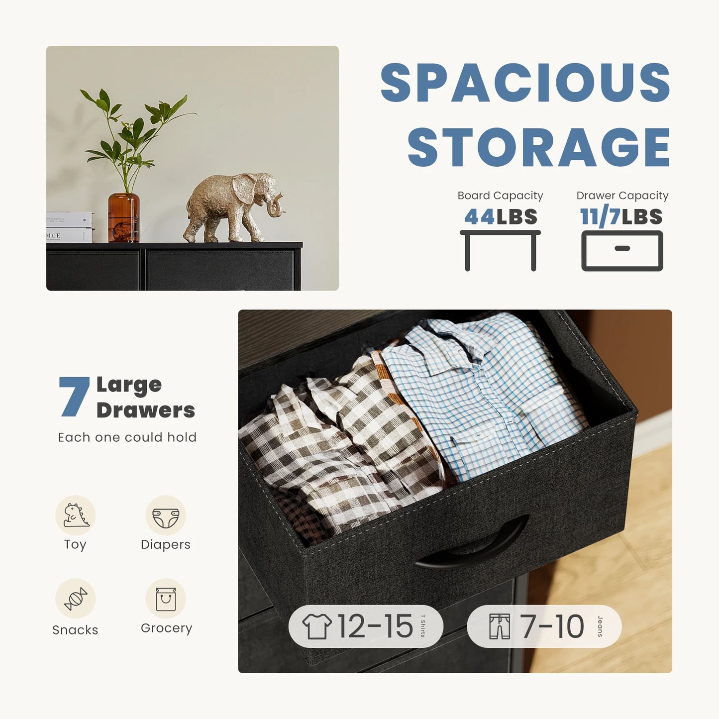 Storage Organizer, Dresser with 7 Fabric Drawers