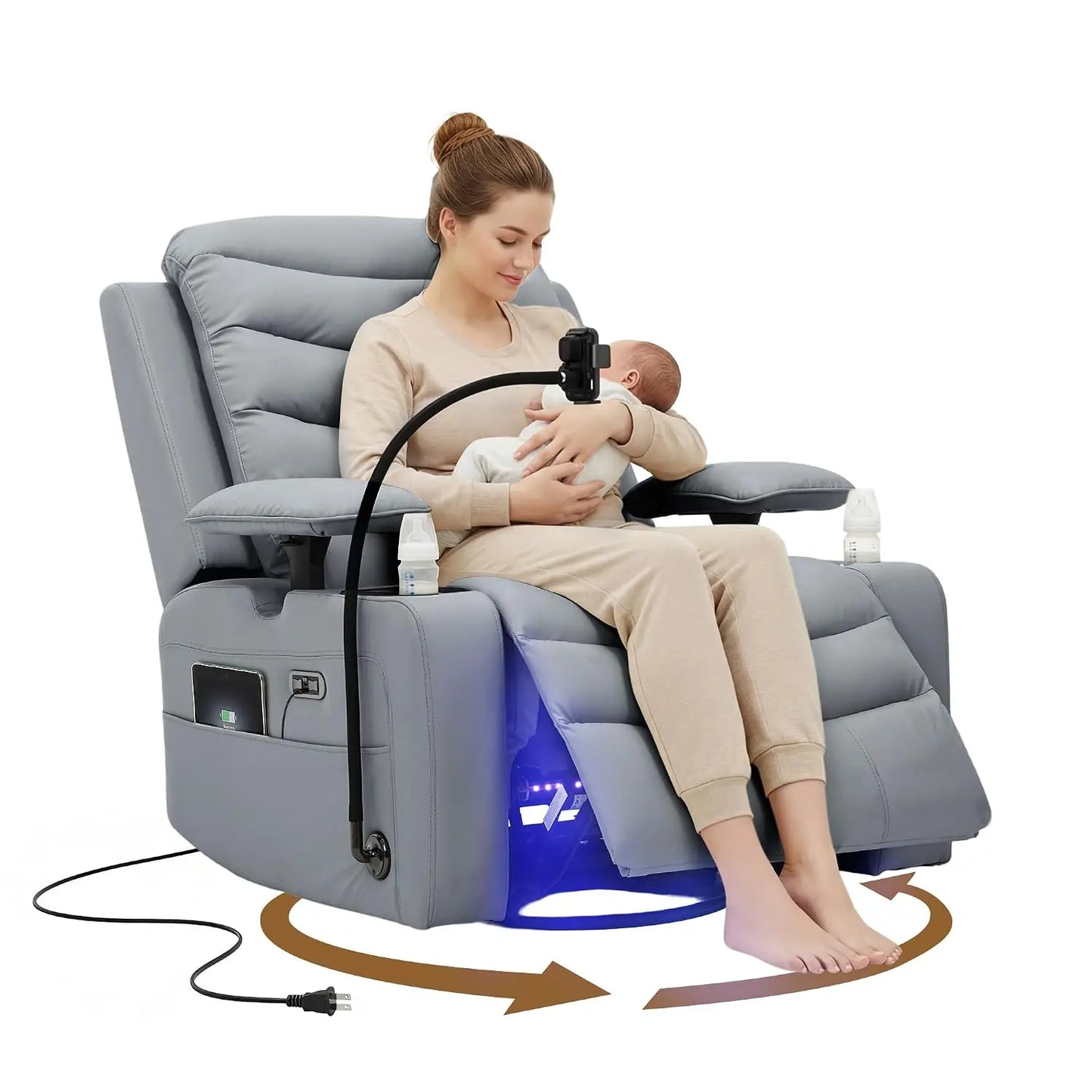 Chenille Swivel Rocking Glider Recliner Nursery Chair