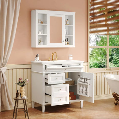 36" Bathroom Vanity Set with Mirror, Cabinet & Single Sink