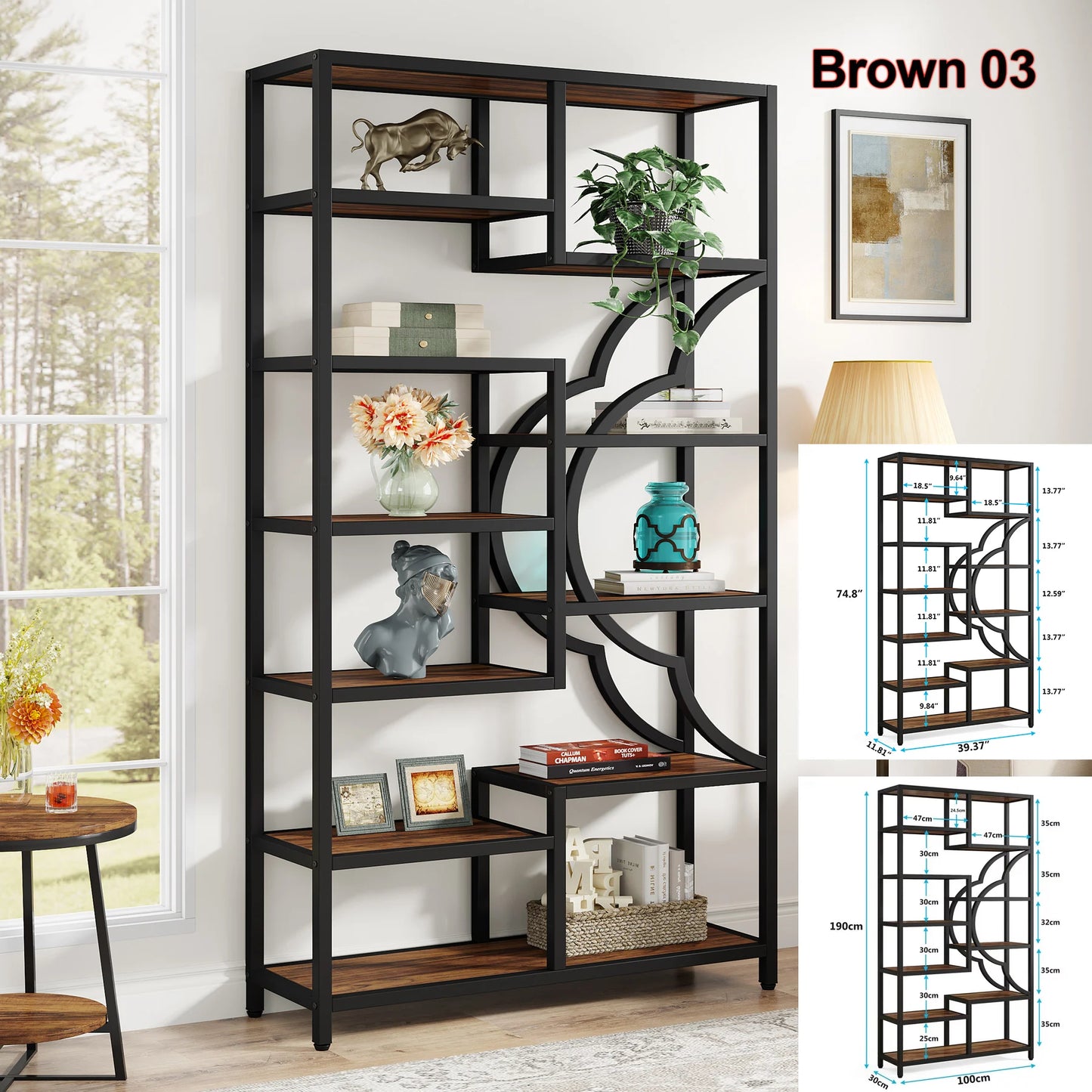Elegant Geometric 5 Tier Bookshelf with Open Display Shelves
