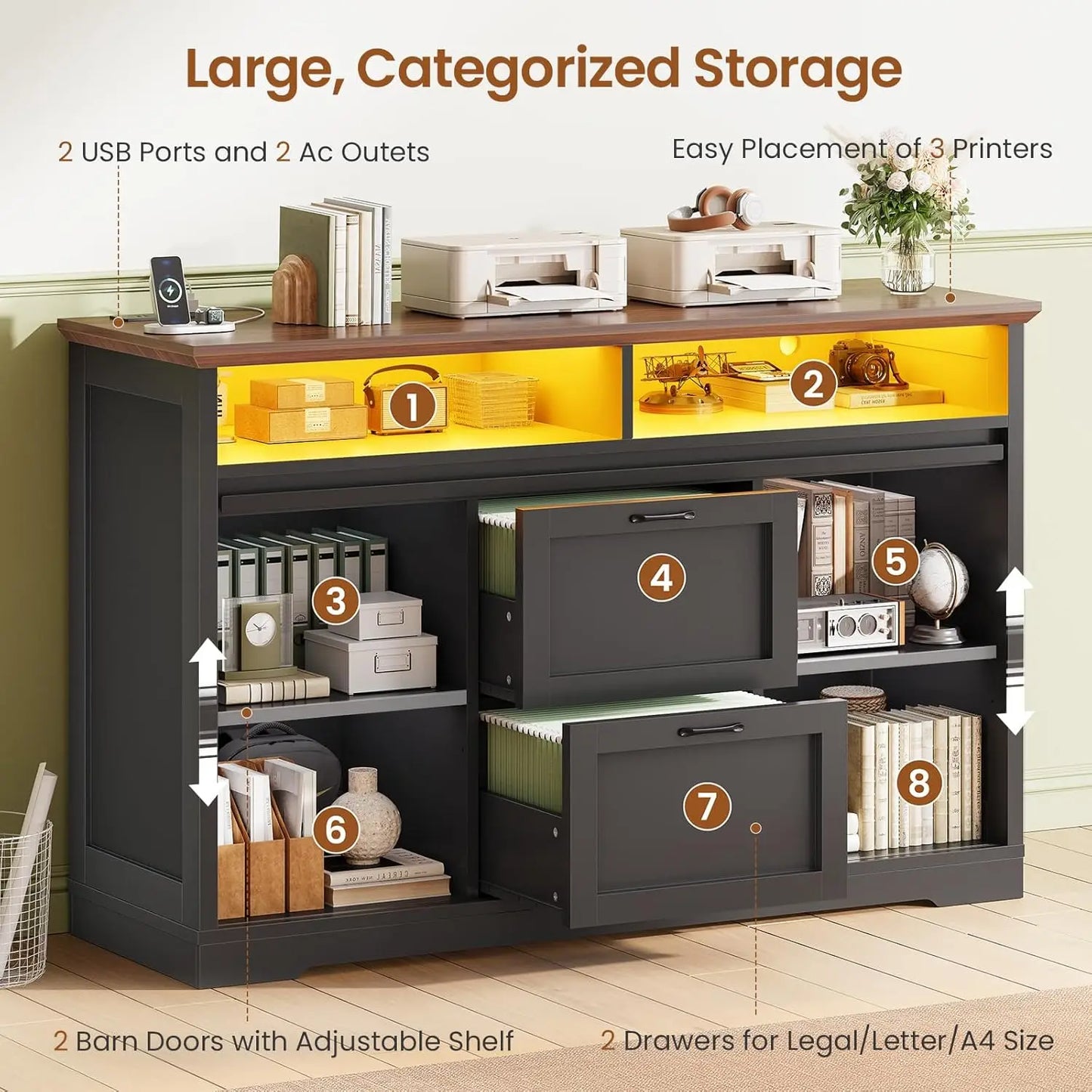 Farmhouse File Cabinet with 2 Drawers for Home Office