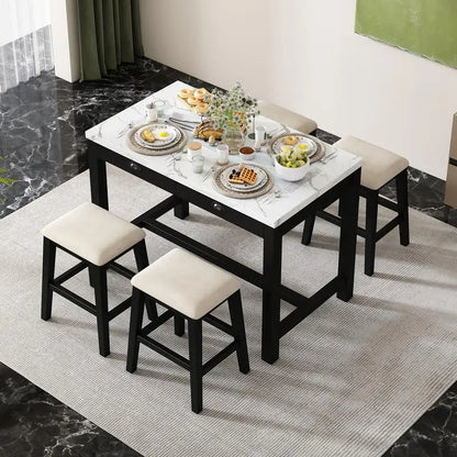 5-Piece Counter Height Dining Set for 4 with Upholstered Chairs