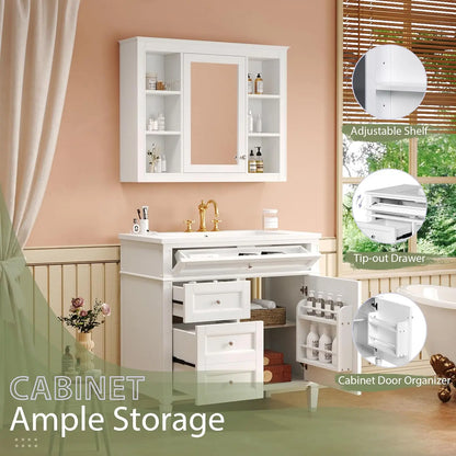 36" Bathroom Vanity Set with Mirror, Cabinet & Single Sink