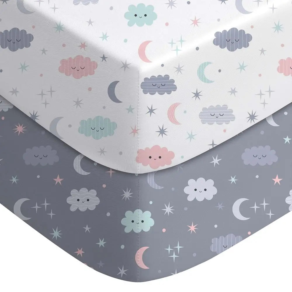 2-Pack, Cloud-Printed Microfiber Crib Sheets, 28x52x8in