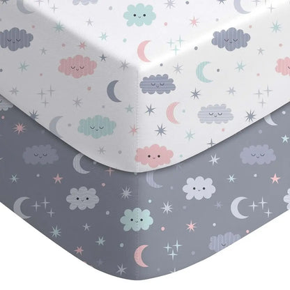2-Pack, Cloud-Printed Microfiber Crib Sheets, 28x52x8in