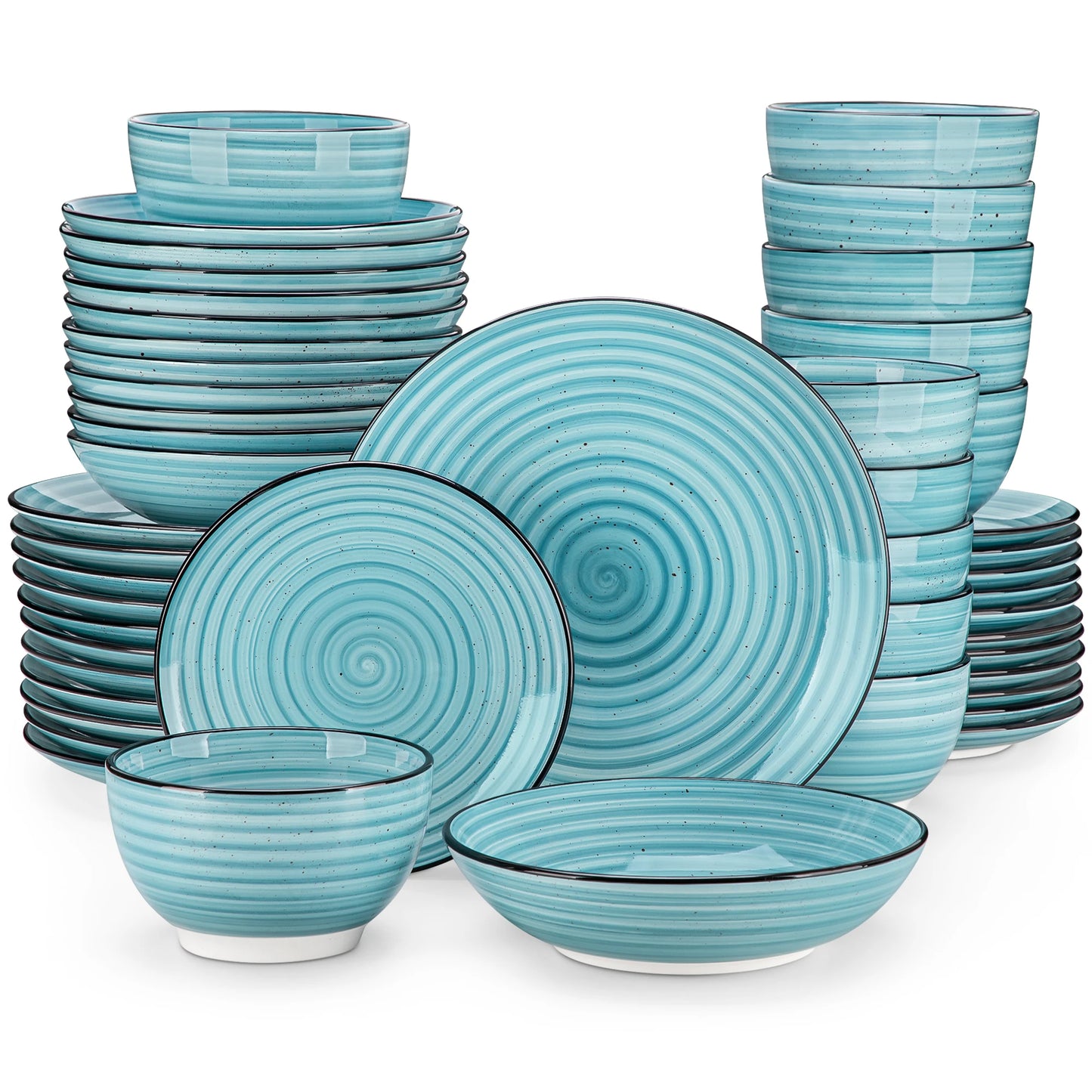 24/48 Pcs Two-Sided Blue Hand Painted Spiral Dinnerware Sets
