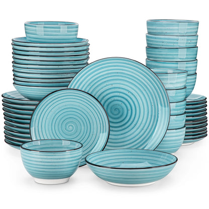 24/48 Pcs Two-Sided Blue Hand Painted Spiral Dinnerware Sets