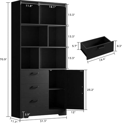70.9 inch Tall Bookcase with Door & Drawers