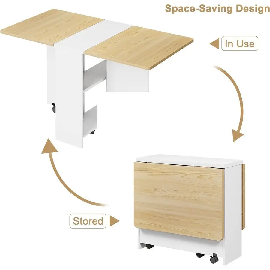 Space Saving Farmhouse Dining Table for 4 with Storage Shelf