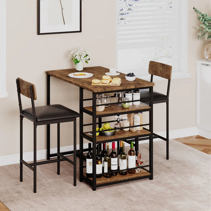 2-Person Dining Table Set with 2 Chairs & 3 Storage Shelves