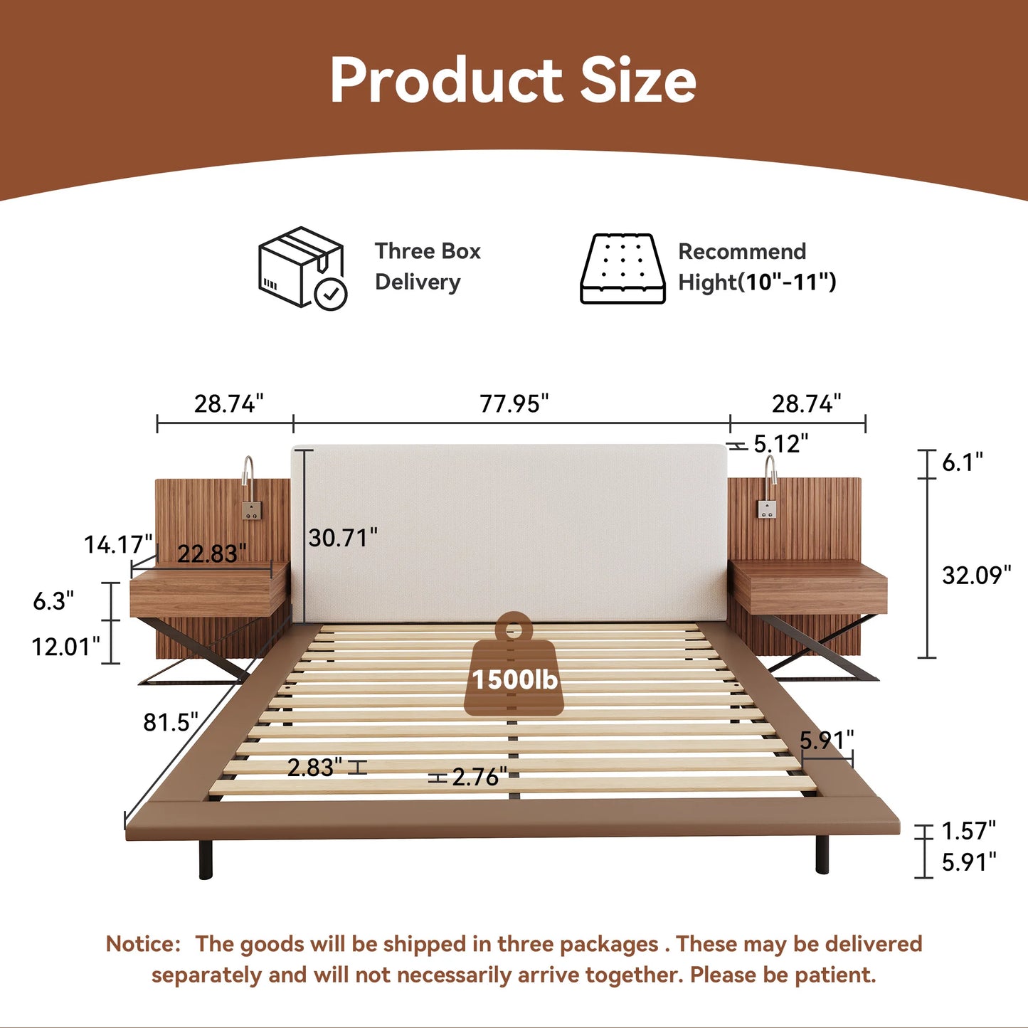 Luxury King Size Bed with Integrated Nightstands & Reading Lamps
