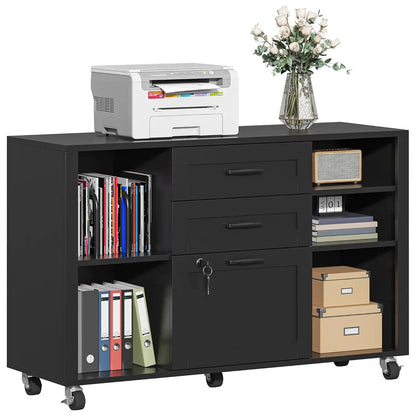 Portable 2 Drawer Wood Lateral File Cabinet with Lock