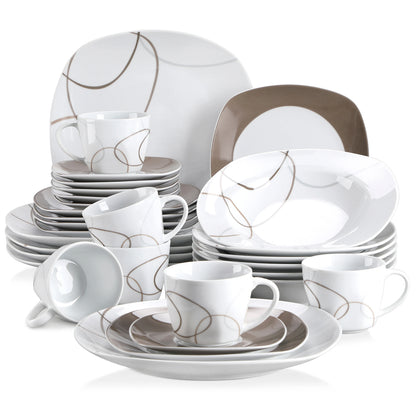 30-Piece Porcelain Ceramic Kitchen Dinner Plate Set