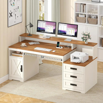 Computer Desk with Power Outlets & Storage Drawers