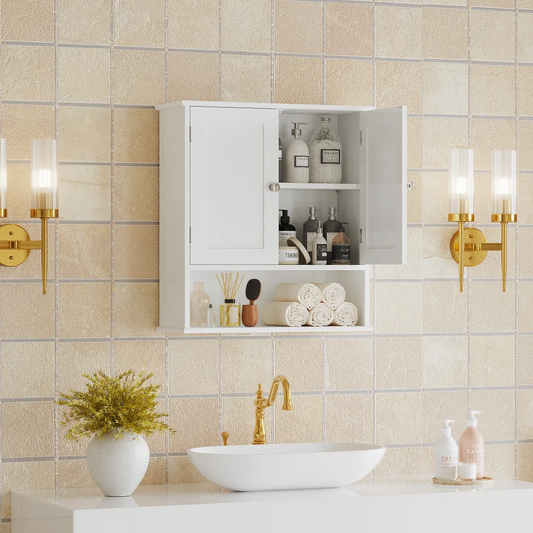 3-Tier Bathroom Wall Cabinet with Doors & Adjustable Shelves