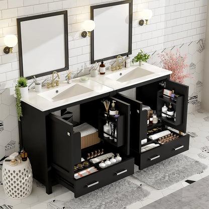 60" Solid Wood Double Sink Bathroom Vanity with Sink Top