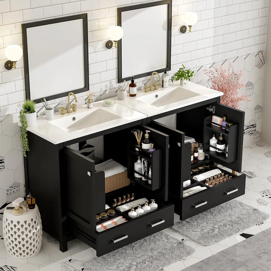 60" Solid Wood Double Sink Bathroom Vanity with Sink Top