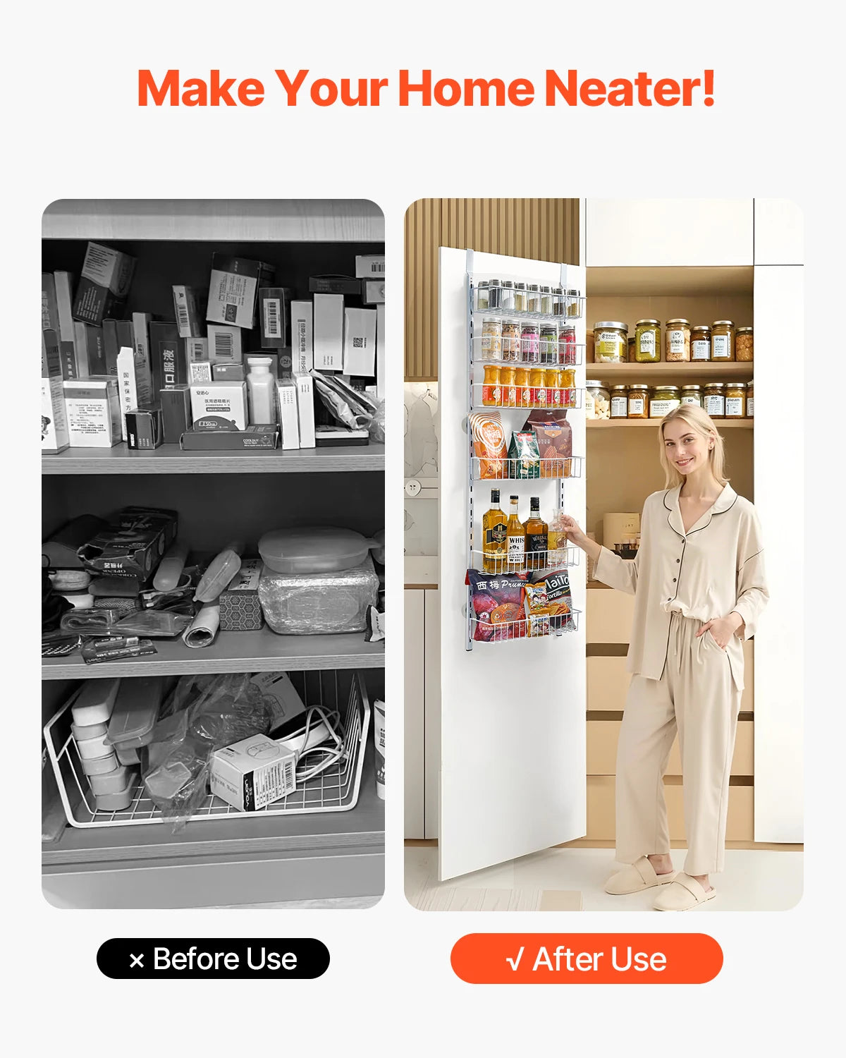 Heavy-Duty Steel 6/8/9/10 Tier Over the Door Pantry Organizer